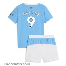 Maglia Calcio Manchester City Erling Haaland #9 Prima Divisa Bambino 2025-26 Manica Corta (+ pantaloncini)